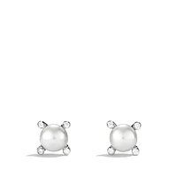 Pearl Stud Earrings in Sterling Silver with Pearls and Diamonds, 7.4mm