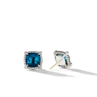 Chatelaine Pavé Bezel Stud Earrings in Sterling Silver with Hampton Blue Topaz and Diamonds, 9mm