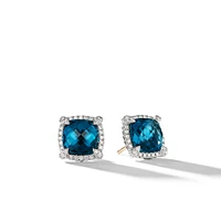 Chatelaine Pavé Bezel Stud Earrings in Sterling Silver with Hampton Blue Topaz and Diamonds, 9mm