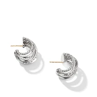 Crossover Shrimp Earrings in Sterling Silver with Diamonds, 19.5mm