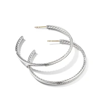 Pavé Hoop Earrings in Sterling Silver with Diamonds, 50.3mm