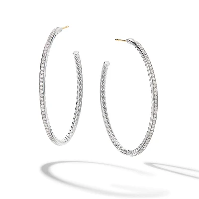 Pavé Hoop Earrings in Sterling Silver with Diamonds, 50.3mm