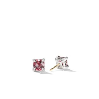 Petite Chatelaine Stud Earrings in Sterling Silver with Rhodolite Garnet and Diamonds, 6mm