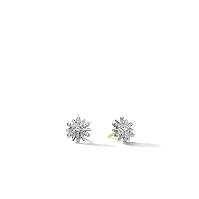 Petite Starburst Stud Earrings in Sterling Silver with Diamonds, 10mm