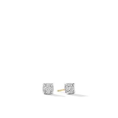 Petite Chatelaine Stud Earrings in Sterling Silver with Pavé Diamonds, 6.5mm