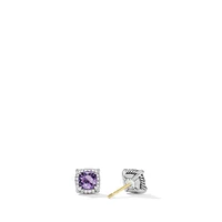 Petite Chatelaine Pavé Bezel Stud Earrings in Sterling Silver with Amethyst and Diamonds, 5mm