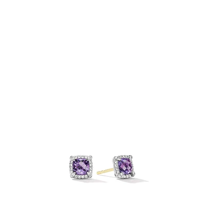 Petite Chatelaine Pavé Bezel Stud Earrings in Sterling Silver with Amethyst and Diamonds, 5mm