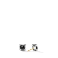 Petite Chatelaine Pavé Bezel Stud Earrings in Sterling Silver with Black Onyx and Diamonds