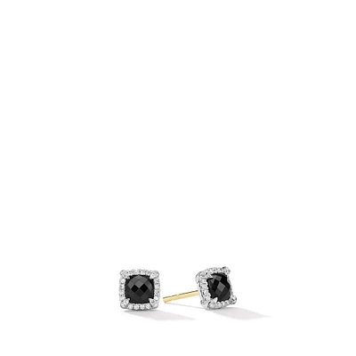 Petite Chatelaine Pavé Bezel Stud Earrings in Sterling Silver with Black Onyx and Diamonds