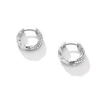 Cable Edge Huggie Hoop Earrings in Sterling Silver with Diamonds, 13mm