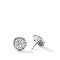 DY Elements Button Stud Earrings in Sterling Silver with Diamonds, 13.6mm