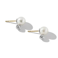 Pearl and Pavé Solari Stud Earrings in Sterling Silver with Pearls and Diamonds, 13mm