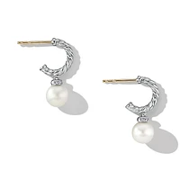 Pearl and Pavé Solari Drop Earrings in Sterling Silver with Pearls and Diamonds, 18.4mm