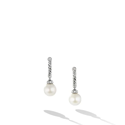 Pearl and Pavé Solari Drop Earrings in Sterling Silver with Pearls and Diamonds, 18.4mm