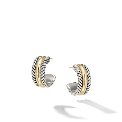 Cable Collectibles Huggie Hoop Earrings in Sterling Silver with 14K Yellow Gold, 15.6mm