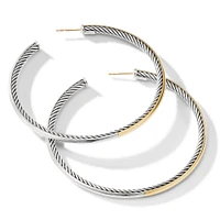 Sculpted Cable Hoop Earrings in Sterling Silver with 18K Yellow Gold