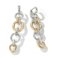 DY Mercerâ„¢ Linked Drop Earrings in Sterling Silver with 18K Yellow Gold and Diamonds, 68mm