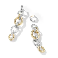 DY Mercerâ„¢ Linked Drop Earrings in Sterling Silver with 18K Yellow Gold and Diamonds, 68mm