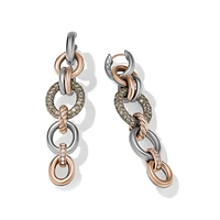 DY Mercerâ„¢ Melange Linked Drop Earrings in Sterling Silver with 18K Rose Gold and Diamonds, 68mm