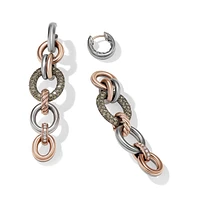 DY Mercerâ„¢ Melange Linked Drop Earrings in Sterling Silver with 18K Rose Gold and Diamonds, 68mm