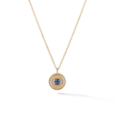 Cable Collectibles Evil Eye Necklace in 18K Yellow Gold with Pavé Blue Sapphires and Diamonds, 11mm