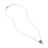 Petite Chatelaine Pavé Bezel Pendant Necklace in 18K Yellow Gold with Pink Tourmaline and Diamonds, 7mm