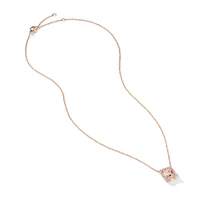 Petite Chatelaine Pavé Bezel Pendant Necklace in 18K Rose Gold with Morganite and Diamonds, 7mm
