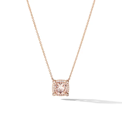 Petite Chatelaine Pavé Bezel Pendant Necklace in 18K Rose Gold with Morganite and Diamonds, 7mm