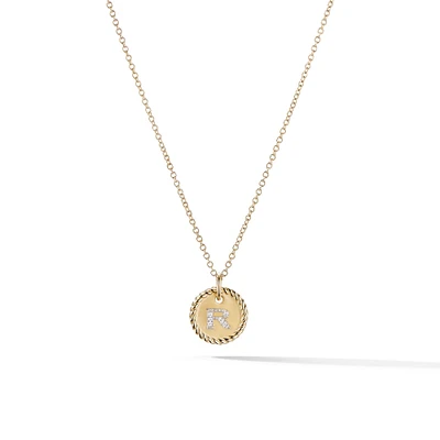 Initial Charm Necklace in 18K Yellow Gold with Diamond R