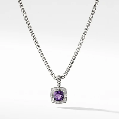 Petite Albion Pendant Necklace in Sterling Silver with Amethyst and Diamonds, 7mm