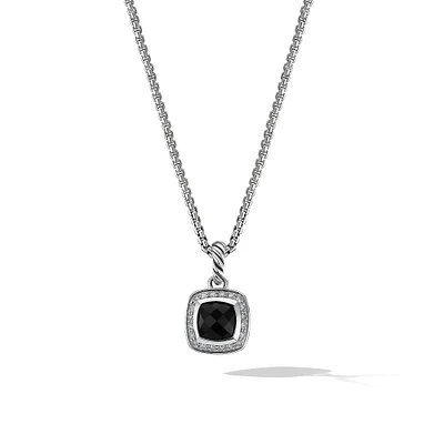 Petite Albion Pendant Necklace in Sterling Silver with Black Onyx and Diamonds, 7mm