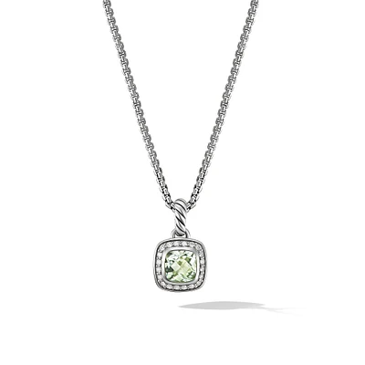 Petite Albion Pendant Necklace in Sterling Silver with Prasiolite and Diamonds, 7mm