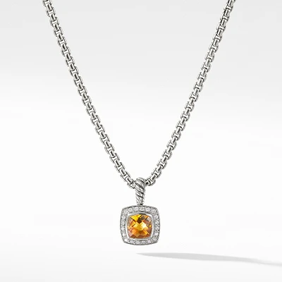 Petite Albion Pendant Necklace in Sterling Silver with Citrine and Diamonds, 7mm