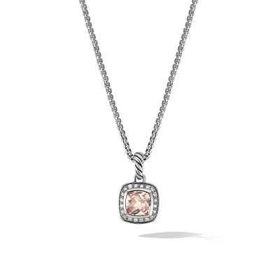 Petite Albion Pendant Necklace in Sterling Silver with Morganite and Diamonds, 7mm