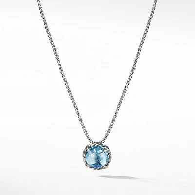 Petite Chatelaine Necklace in Sterling Silver with Blue Topaz, 10mm