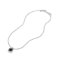 Chatelaine Pavé Bezel Pendant Necklace in Sterling Silver with Black Onyx and Diamonds, 9mm