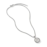 Initial Charm Necklace in Sterling Silver with Diamond A