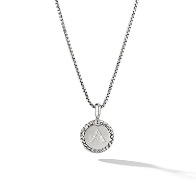 Initial Charm Necklace in Sterling Silver with Diamond A