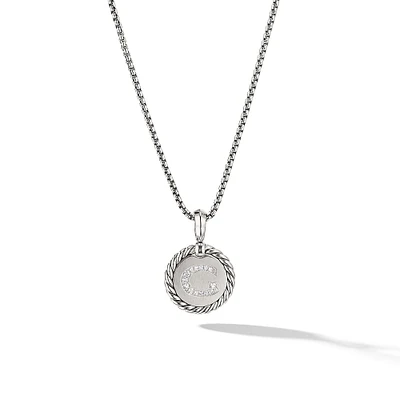 Initial Charm Necklace in Sterling Silver with Diamond