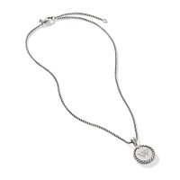Initial Charm Necklace in Sterling Silver with Diamond W