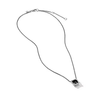 Petite Chatelaine Pavé Bezel Pendant Necklace in Sterling Silver with Black Onyx and Diamonds, 7mm