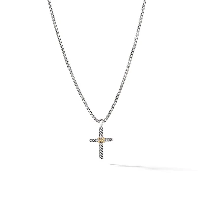 Petite X Cross Necklace in Sterling Silver with 14K Yellow Gold