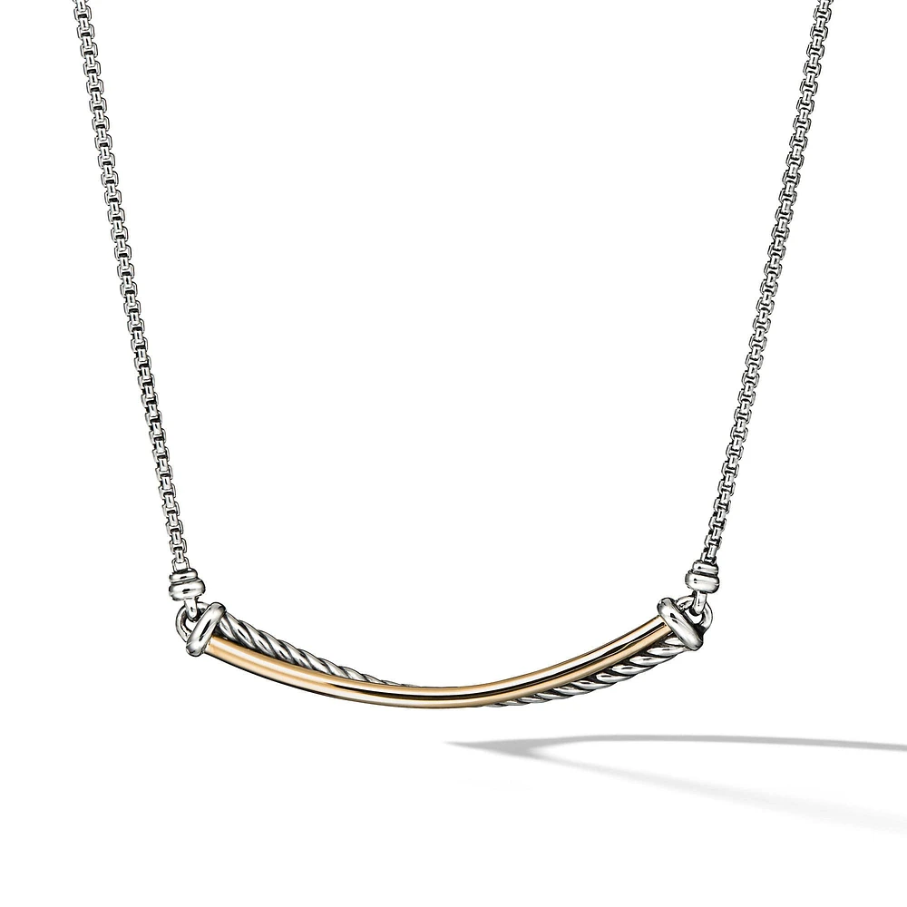 X Cross Necklace in Sterling Silver with 14K Yellow Gold and Diamonds, 31.7mm