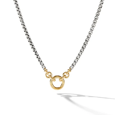 Smooth Amulet Vehicle Box Chain Necklace in Sterling Silver with 18K Yellow Gold