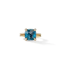 Chatelaine Ring in 18K Yellow Gold with Hampton Blue Topaz and Diamonds, 11mm