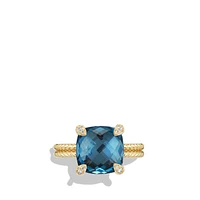 Chatelaine Ring in 18K Yellow Gold with Hampton Blue Topaz and Diamonds, 11mm