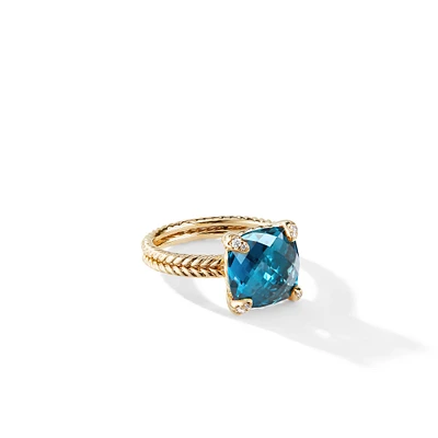 Chatelaine Ring in 18K Yellow Gold with Hampton Blue Topaz and Diamonds, 11mm