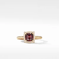 Petite Chatelaine Pavé Bezel Ring in 18K Yellow Gold with Garnet and Diamonds, 7mm