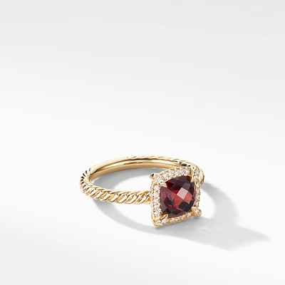 Petite Chatelaine Pavé Bezel Ring in 18K Yellow Gold with Garnet and Diamonds, 7mm