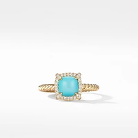 Petite Chatelaine Pavé Bezel Ring in 18K Yellow Gold with Turquoise and Diamonds, 7mm